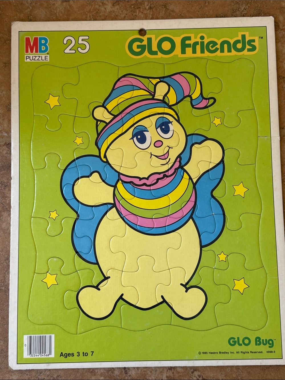 Vintage 1985 GLO Friends GLO Bug cardboard tray puzzle GLO Worm 25 pc